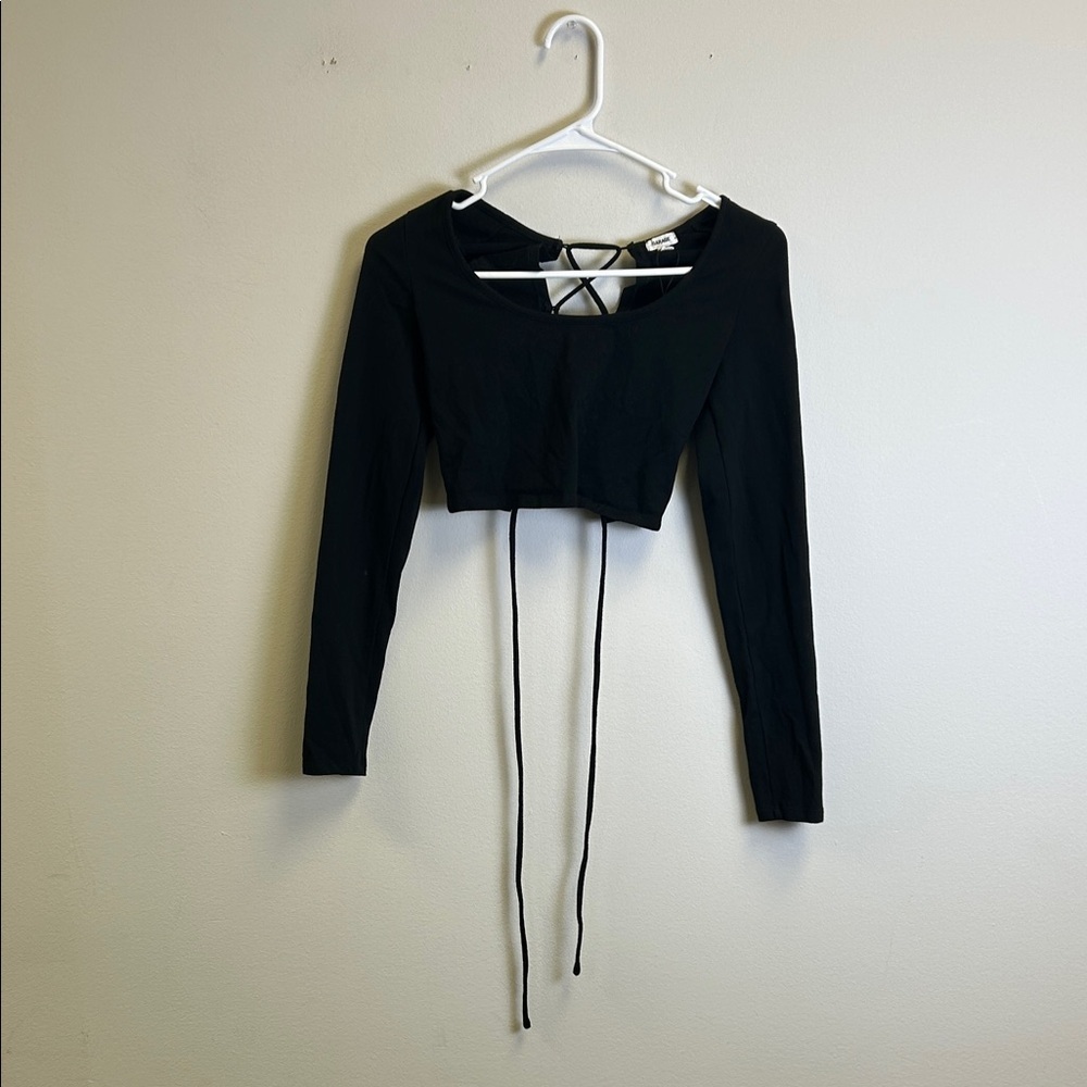 Garage Black Long Sleeve Crop Top with Back Tie